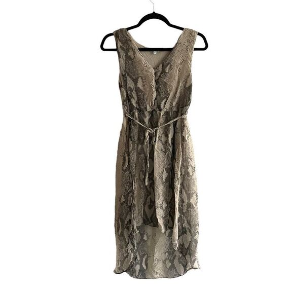 STELLA ROSA Sleeveless Silk Snake Print High-Low Midi Dress Belt Grey M - Picture 2 of 8